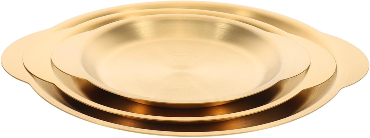 3pcs Korean Style Stainless Steel Snack Plates Elegant Serving Trays for Bbq Fruits Pastries Food Serving Dishes for Home Parties Camping