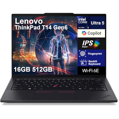 Lenovo ThinkPad T14 Gen 6 �r�W�l�X�m�[�g�p�\�R�� 14�C���` FHD+ (Intel 12-core Ultra 5-225U (Beats Ultra 7 155U)�A16GB DDR5�A512GB SSD�A�o�b�N���C�g�A�w��A
