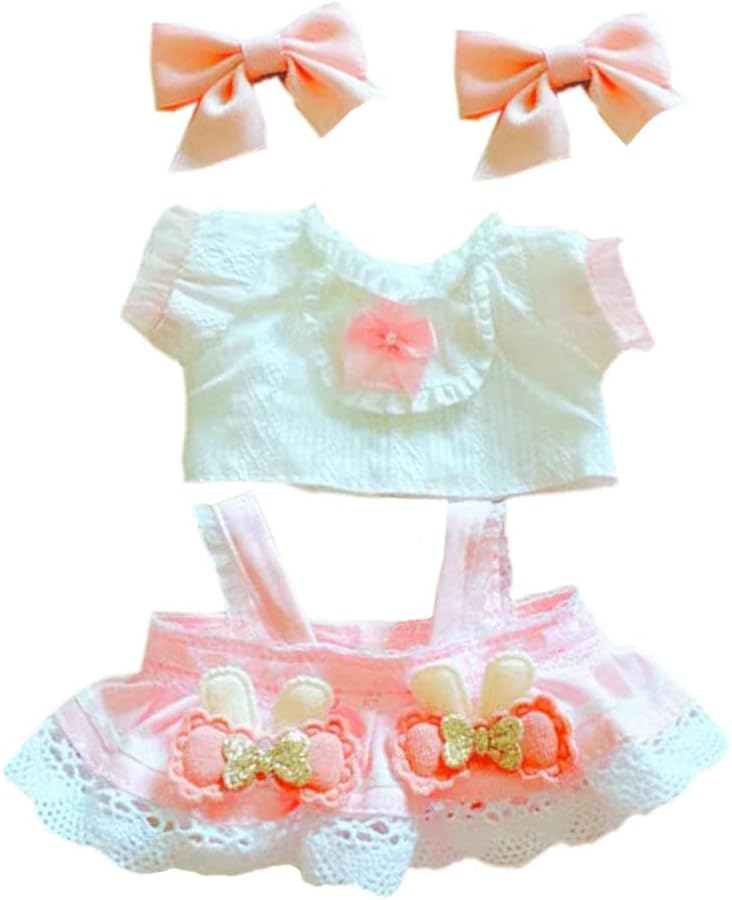 niannyyhouse 20 cm Plush Doll Clothes Pink Headwear Shirt Skirt 8 Inch Soft Stuffed Plush Toy Dress Up
