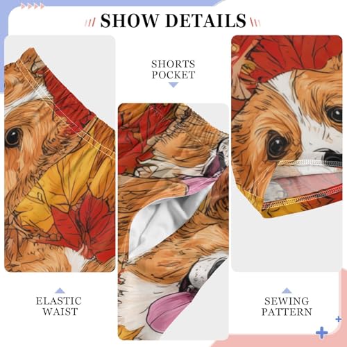 Corgi Dog Autumn Flowers Boys Long Pants Soft Trousers Elastic Waist Kids Lounge Bottoms with Pockets S-XL4