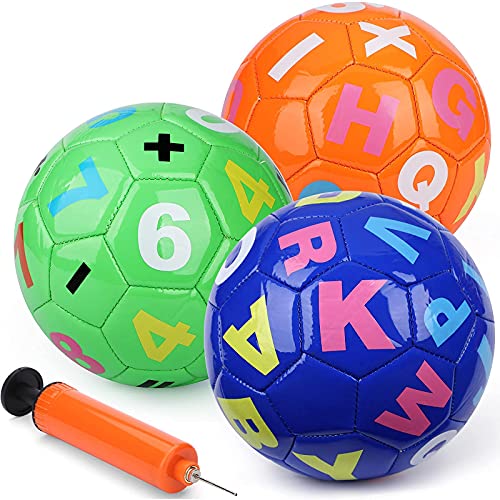 Mini Kids Soccer Balls, 5" Small Toddlers Soft Balls Game Play Balls Kick Balls Toys, PVC Soft Balls for Boys Girls 3 to 10 Years, Cartoon Ball with Number Alphabet Pump Gift Set Indoor Outdoor