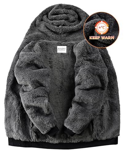 Men's Sherpa Jacket Heavyweight Zip Up Hoodie Fleece Hooded Sweatshirt with Pocket2