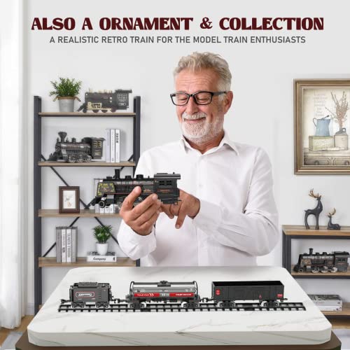 Hot Bee Model Train Set For Boys - Metal Alloy Electric Trains W/Steam Locomotive,Oil Tank Train,Cargo Cars & Tracks,Train Toys W/Smoke,Sounds & Lights,Christmas Toys For 3 4 5 6 7+ Years Old Kids #TOP5