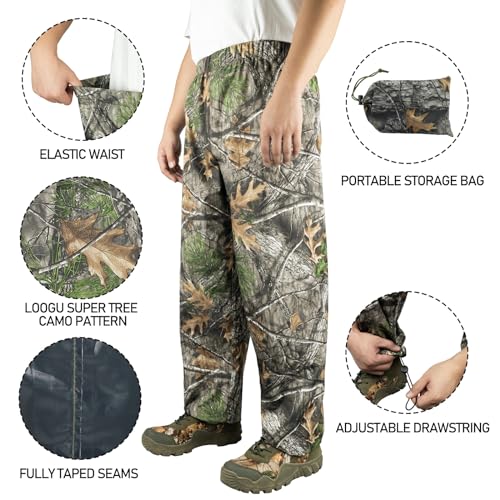 LOOGU Waterproof Rain Pants, Camo Hiking Pants Windproof Outdoor Pants Lightweight Waterproof Pants3