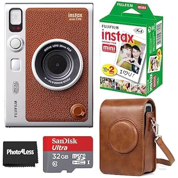 Fujifilm Câmera instantânea Instax Mini EVO híbrida marrom | Fuji Instax Mini Twin Pack Instant Film | 32 GB microSD | Estojo para câmera - Pacote