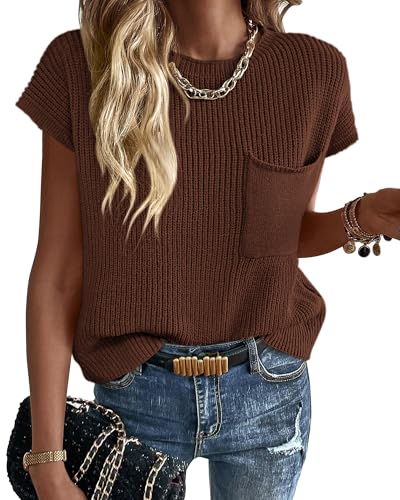 Image of KIRUNDO Summer Fall Short Sleeve Sweater for Women 2026 Casual Sweater Vest Cotton Knit Pullover Tank Tops Fashion Clothing