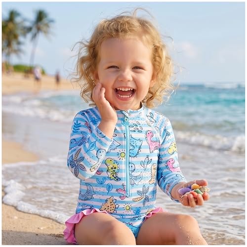 Image of UMELOK Baby Girls One Piece Swimsuit Infant Bathing Suit Long Sleeve Rash Guard Swimwear with UPF 50+ Sun Protection