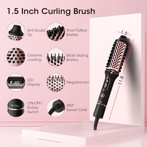 Image of CINOSTAR Updated Version Heated Round Brush for Blowout Look Volumizer, 1.5 inch Styler Tool, 6 Temps Ionic Thermal Brush, Fast Heating, Dual Voltage for Travel, Peach