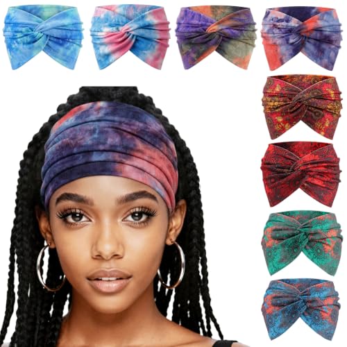 AQOKKA Extra Wide Turban Headbands for Women No Slip Boho Elastic Hairband