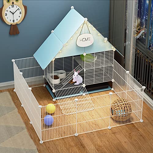 Cage à lapin à 2 étages bleue avec double plateau coulissant pour furet et chinchilla