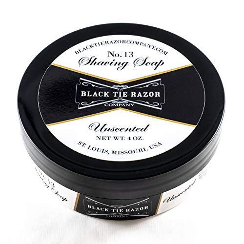 Black Tie Razor Company Luxury Shaving Soap No. 13 Unscented All Natural Shave Soap. Rich Lather Gives a Smooth Comfortable Shave. Sensitive Sken. For Ladies and Gentlemen - 4 ozs.
