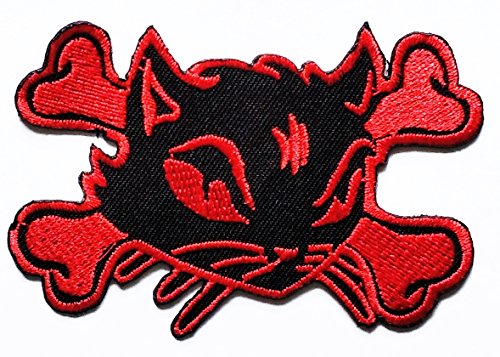 Nipitshop Patches Red Cat Halloween Patch Embroidered Patch Skull Ghost Patch Biker Motorcycle Rider Novelty Patch for Clothes Backpacks T-Shirt Jeans Skirt Vests Scarf Hat Bag