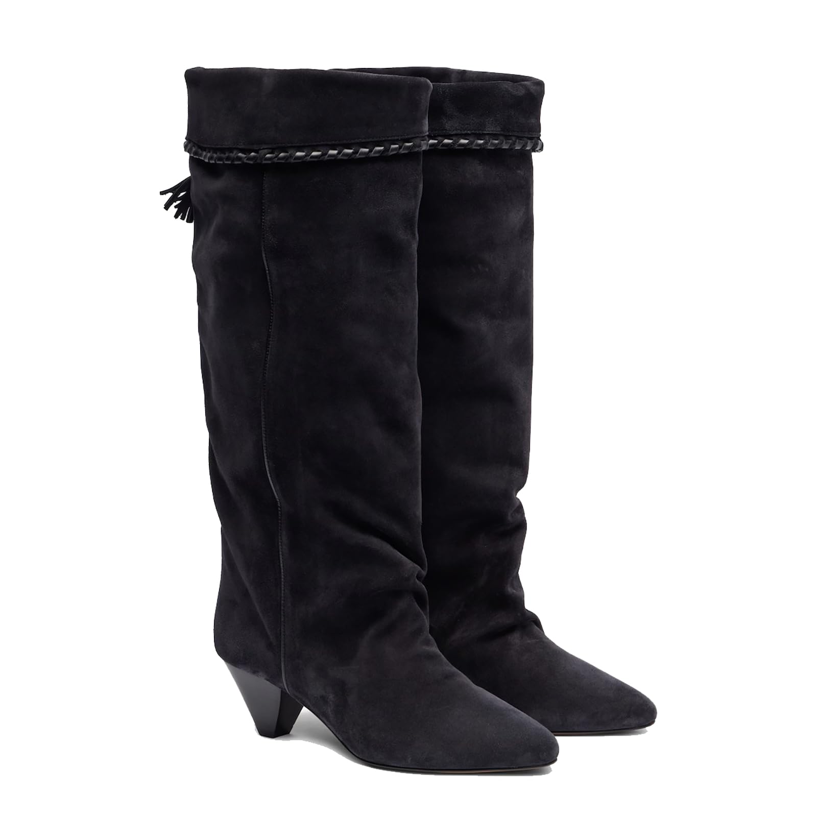 Womens Suede Knee High Boots - Slouchy Pull On Pointed Toe Cone Kitten Heel for Party Western Dress