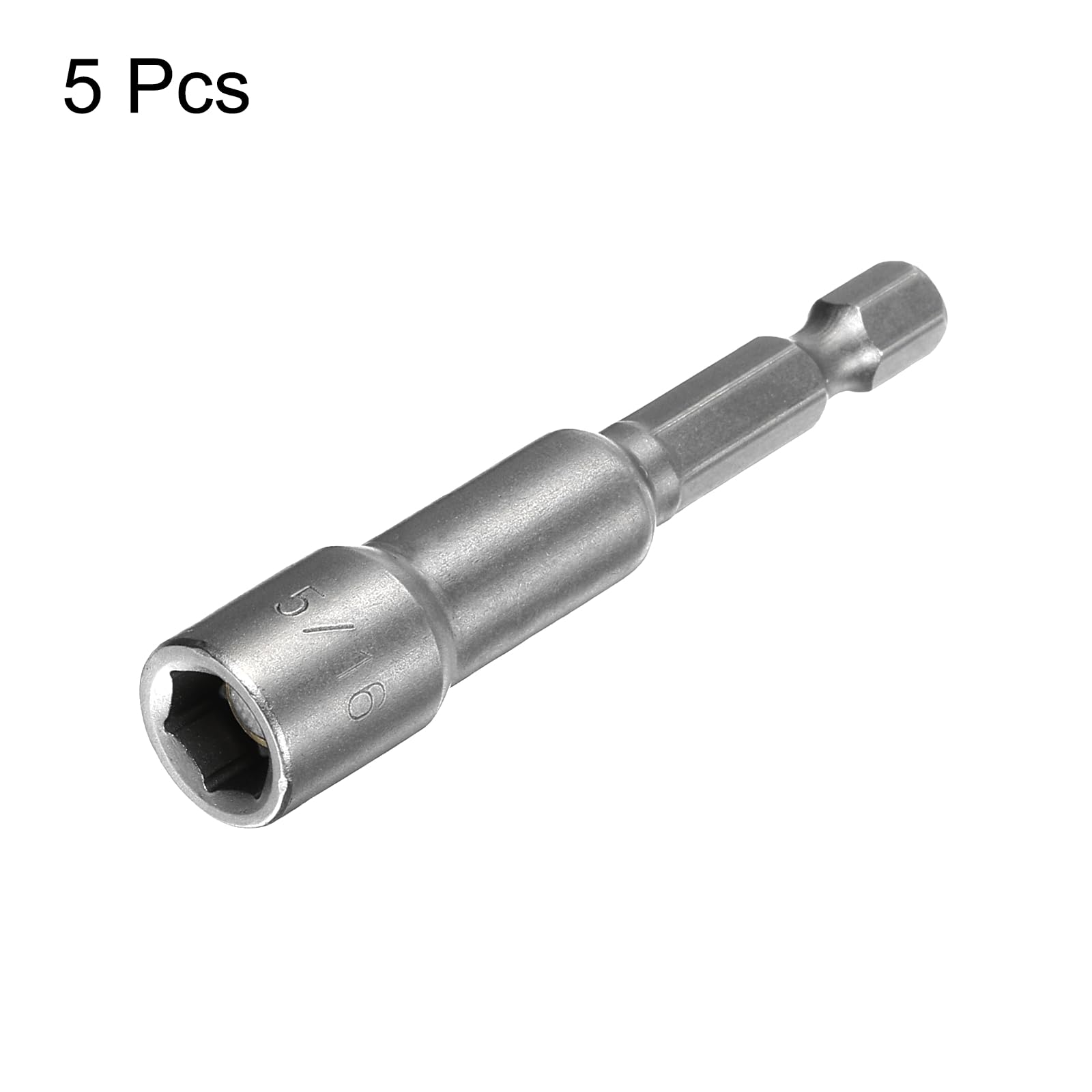 HARFINGTON 5 brocas hexagonales de 5/16 pulgadas, 6 puntos, vástago hexagonal de 1/4 pulgadas, tuerca magnética de acero CR-V, tuerca de cambio rápido para taladro eléctrico, tono plateado