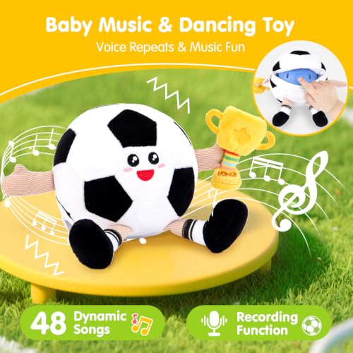 Image of hahaland Musical Baby Soccer Toy for 6-9-12 Month, Plush Tummy Time Ball Toys, Electric Bouncing Infant Toy, Multi-Sensory Stimulation Crawling Talking Early Education Gift for 1 Year Old Boy Girl