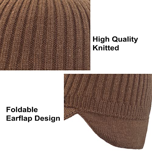 Muryobao Mens Winter Beanie Visor Hat Warm Knitted Brim Hat Thick Knit Earflap Baseball Cap for Outdoor Sport4