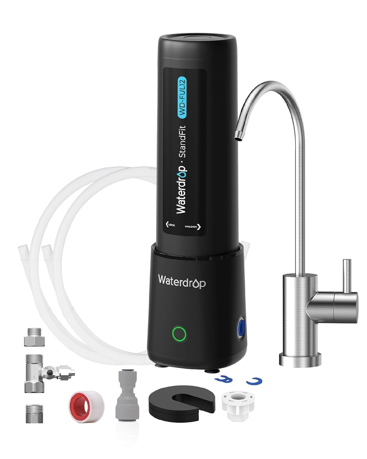 Waterdrop 10UB PRO Under Sink Water Filter, No Drilling Required, Time Reminder, with Brushed Nickel Faucet, Reduces Lead
