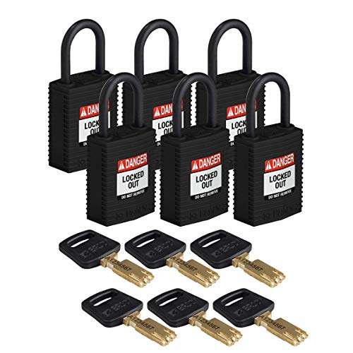 SafeKey Compact Padlock, 33mm x 67mm x 19mm, Black, Pack of 6, 1.65 in H x 1.25 in W x 0.75 in D
