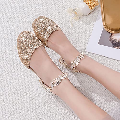 Betadog Girls Sandals Kids Glitter Bow Dress Shoes Heel Sequins Princess Sandals Toddler Flower Wedding Party Shoes (Gold-e, 4)2