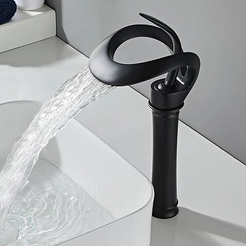 Vista 3 de Lovedima Elegant Tall Waterfall Single Handle 1-Hole Bathroom Vessel Sink Faucet Solid Brass Lavatory Vanity Sink Faucet,Black