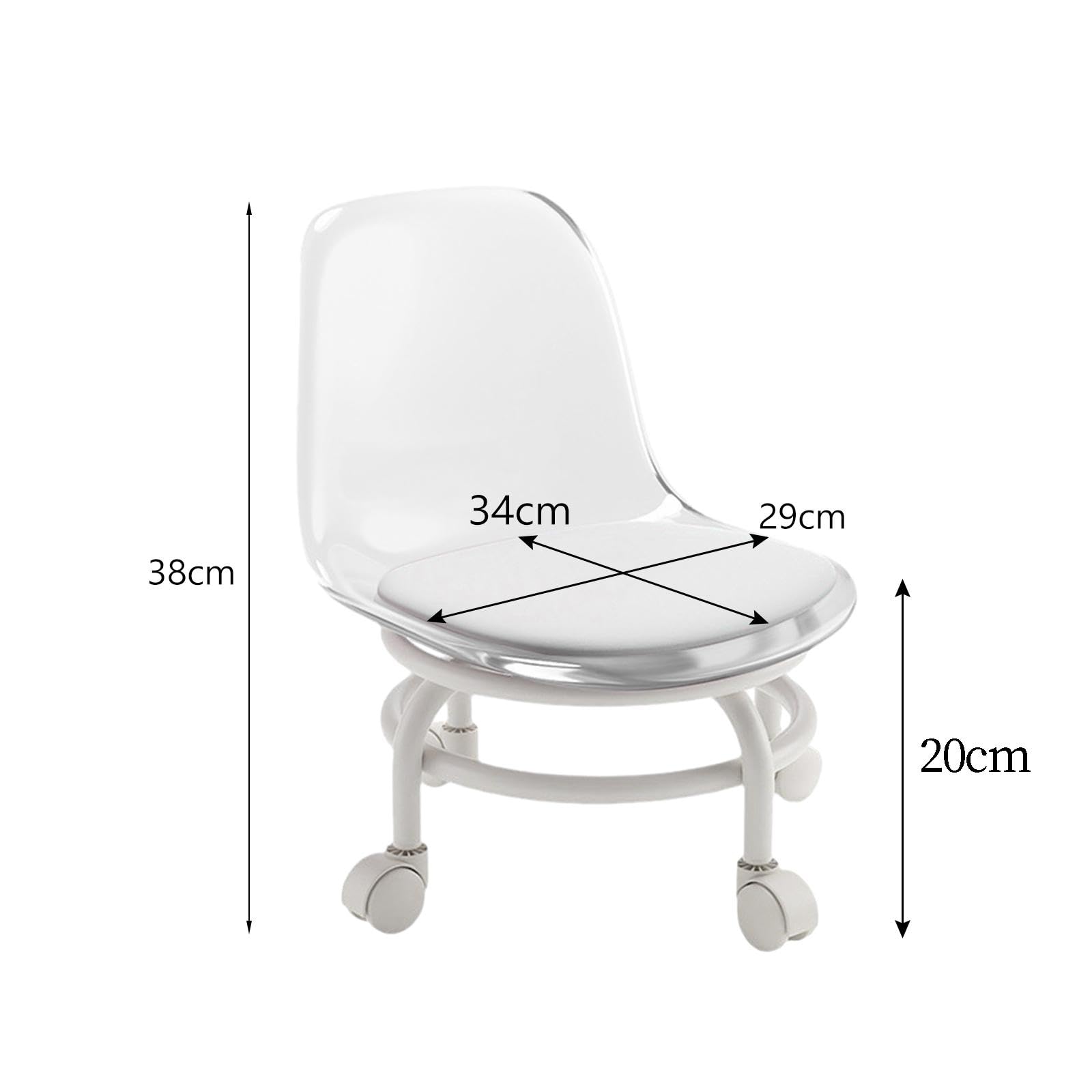 Taburete Bajo con Ruedas Asiento Rodante Silla Giratoria con Respaldo Tapizado en Cuero PU Material Resistente Adecuado para Limpieza en El Hogar Ofic, Claro, Individual