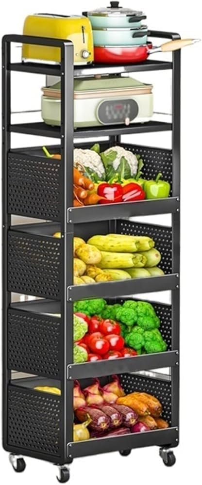 Carrito de cocina rodante de metal con ruedas para verduras y frutas, organizador de estantes multiusos