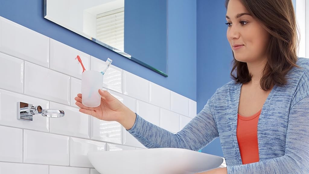 tesa HUKK Toothbrush and Toothpaste Holder - No Drill Wall Mounted Satined Cup with Chrome-Plated Holder, Stainless - Waterproof - Includes Removable Glue Solution