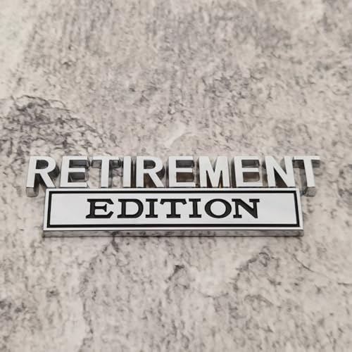 Image of Pair Set Retirement Edition Badge 3D Emblem Fit for Car Truck SUV Side Rear Front Hood Trunk Door Decal Sticker (Silver Black)