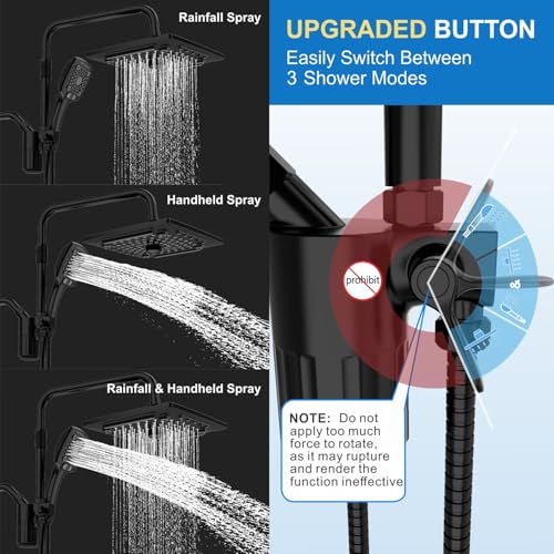 Image of ELLO&ALLO Filtered Rain Shower Head with Handheld Spray, Rainfall Shower Head Combo with 59 inch Hose, Dual Showerhead Set with Adjustable Shower Extension Arm, Matte Black