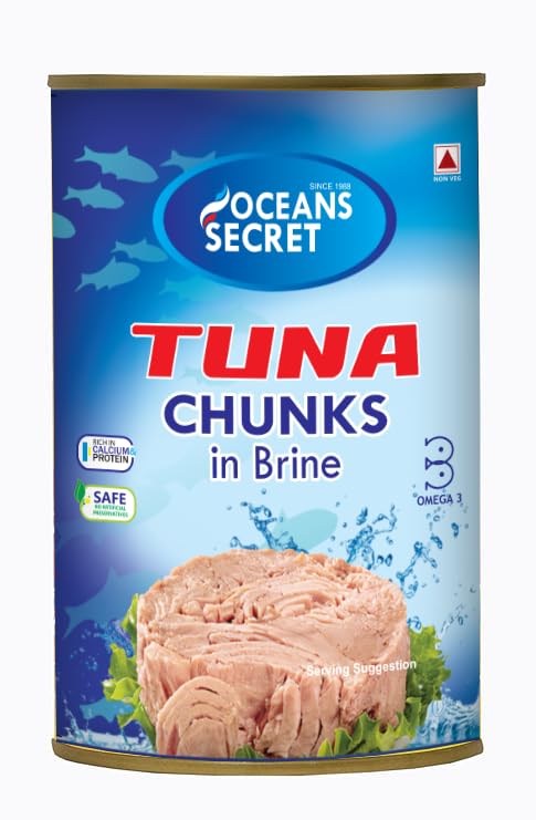 Image of Oceans Secret Tuna Chunks in Brine 400gm Pack of 1 Canned Tuna Fish Balanced Nutrition, Light Taste, in Clean Brine, Premium Cuts Ready to Eat