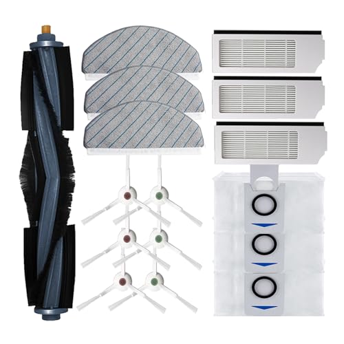 Replacement Spare Parts for Ecovacs DEEBOT T10 Plus Robot Vacuum 1 Main Brush 3 Pair Side Brush 3 Filter 3 Mop Pad 3 Dust Bag Accessories (16 Pack)
