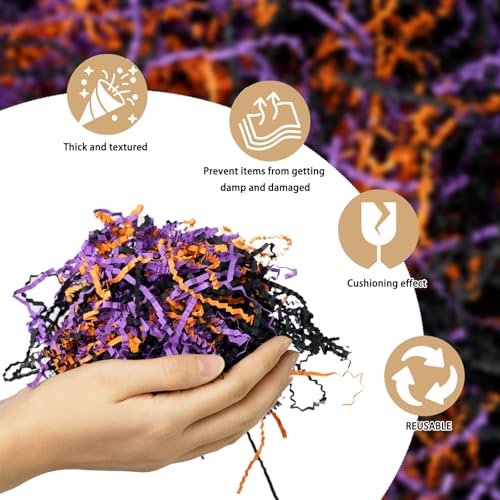 Image of Zankubom 1 /2LB Black Orange Purple Crinkle Cut Paper Shred Filler Great for Gift Wrapping, Basket Fillers, Birthday, Gift Wrapping, Anniversary, Halloween Christmas Party Decor Filling Supplies