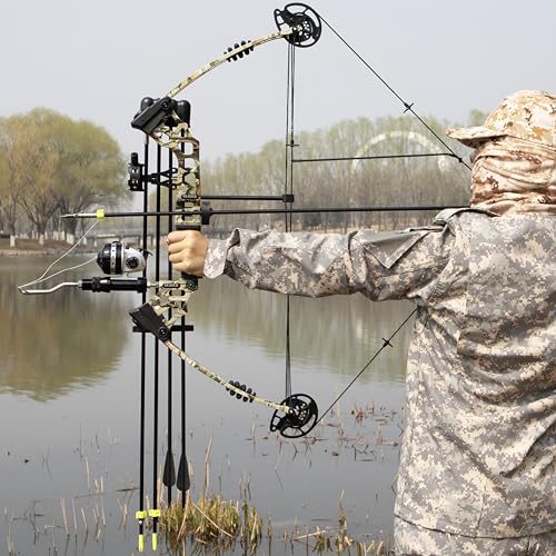 Bow Fishing Combo Kit 20-70 LBS Hunting Compound Bow Fishing Bow Set with Bowfishing Arrow and Fishing Reel for Bowfishing Archery Hunting Left & Right Handed (Camo Left Hand) by INJOER - Used condition - Image 4