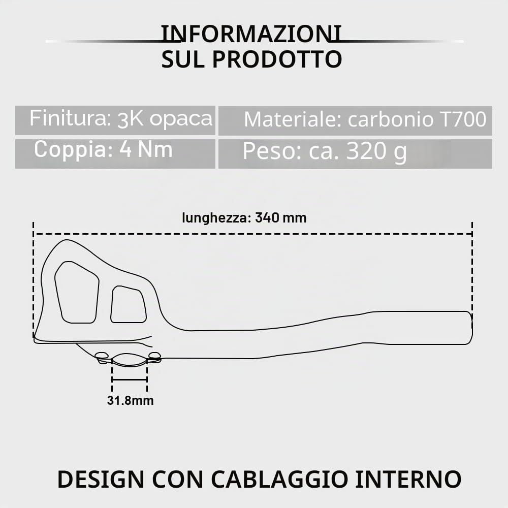 Alfa Pasca triathlon manubrio aero carbon 340mm bicicletta manubrio 31.8