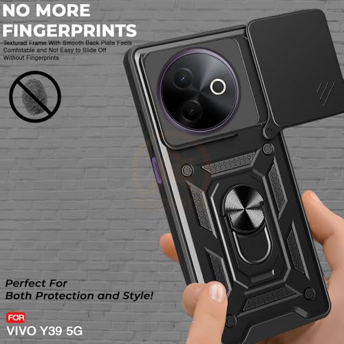 Image of Armor Bumper Back Cover Case for Vivo Y39 5G Rotating Camera Cover, Ring Holder & Kickstand | Heavy Duty & 360 Degree Protection Vivo Y39 5G Back Cover (Black)