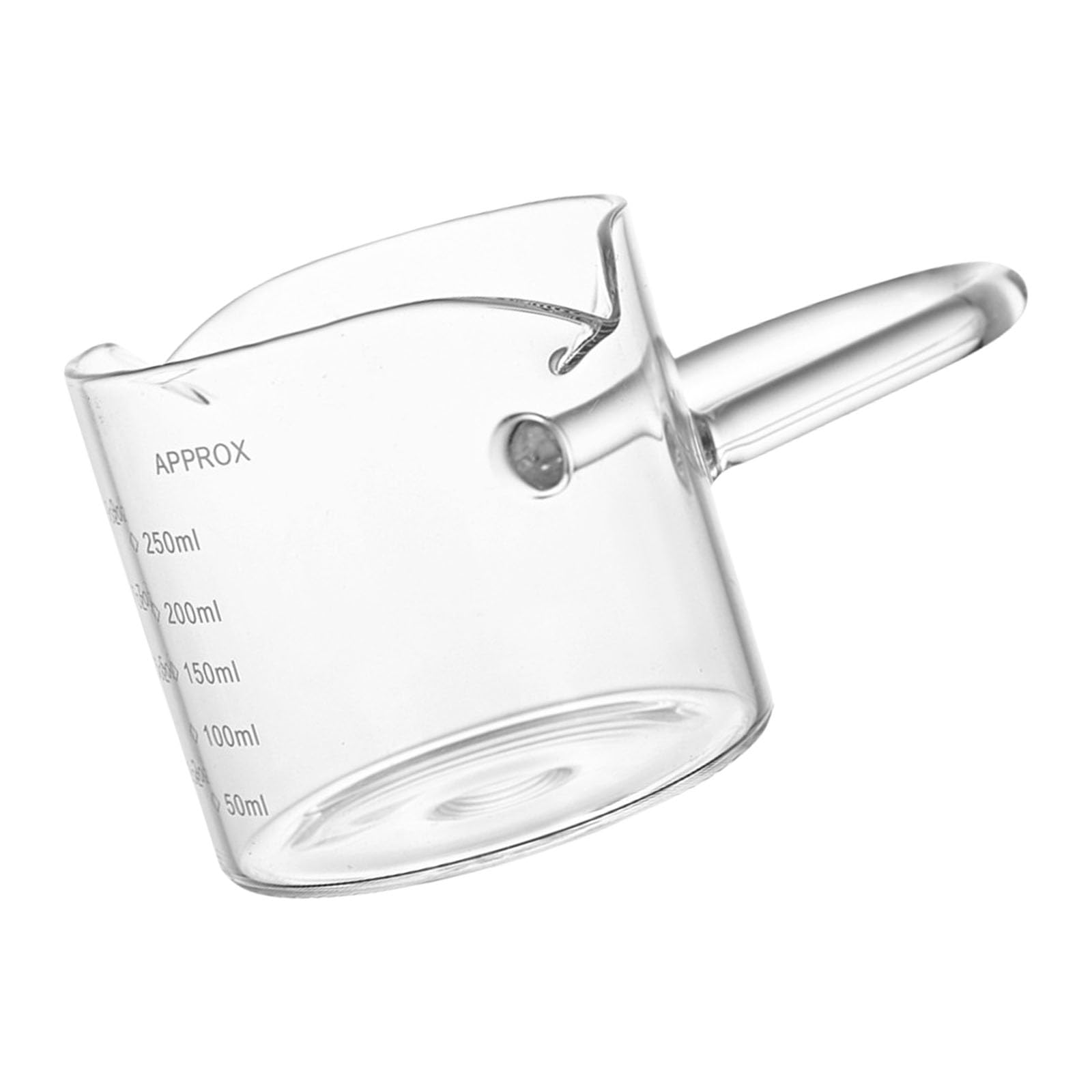NEWFT Ergonomic Handle Double Spout Milk Frothing Pitcher Borosilicate Glass Cup with Measurement Scale For Coffee Brewing