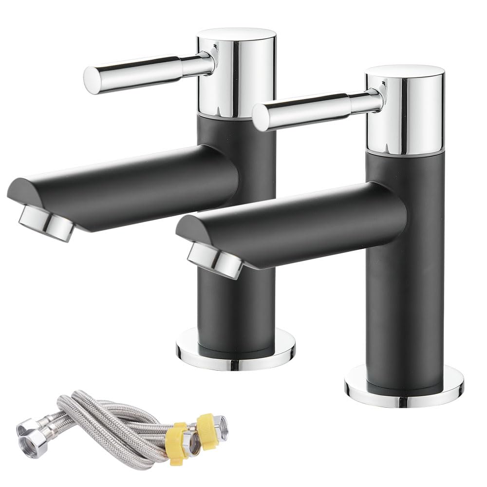 Maynosi Bathroom Basin Pillar Taps, Pair Basin Sink Mixer Taps, 1/4 Turn Washroom Pair Faucets, Twin Lever Modern Taps works