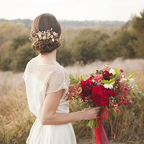 Boyivi A20AM0065-1 7 Pieces Wedding Hair Pins Gold Leaf Bride Headpiece Pearl Wedding Hair Styling Pins Hair Accessories Flower Hair Accessories thumb #3