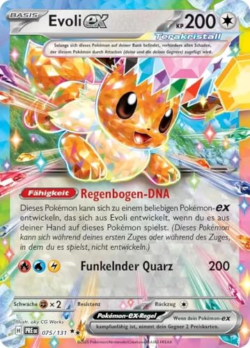 BB-Toy-Trades kompatibel für Pokemon Black Star Karte Prismatische Entwicklungen Evoli ex PRE 075/131 - DEUTSCH - Einzelkarte Holo + Toploader