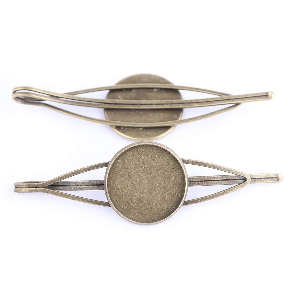 Reidgaller 10pcs Antique Bronze Fit 20mm Round Cabochon Hair Pin Base Settings DIY Blank Bezel Trays for Hairpin Making