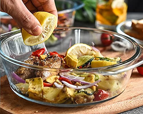 Image of bellemax 1pcs Set of 1000 ml Each Casserole with Glass lid Microwave Oven Safe Serving Bowl Tempered Glass, for Rice and Boiling Food Multipurpose (BM-04)