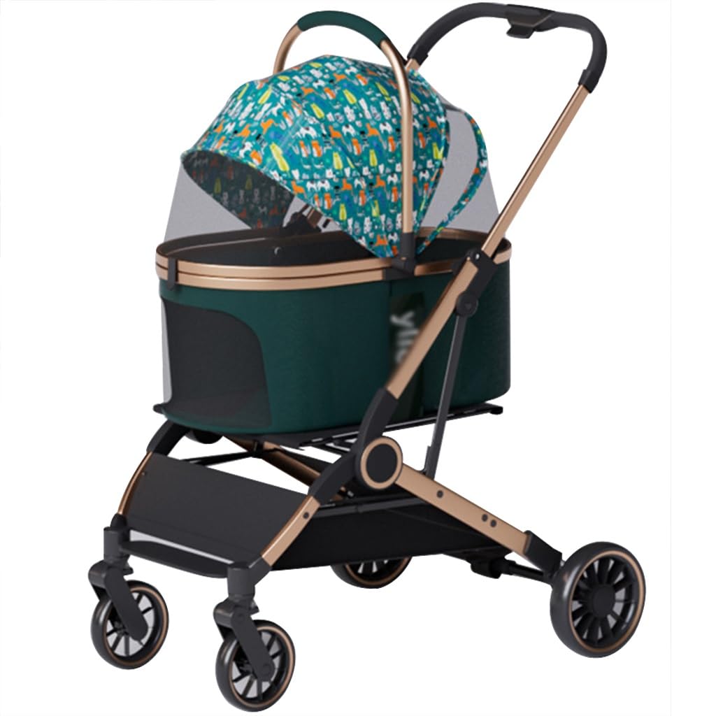 Cochecito Para Mascotas 2 En 1 Desmontable Cochecito Para Perros, Cochecito Para Gatos Transpirable Con Gran Espacio, Diseño Plegable, Carga De 25 Kg/55,1 Libras(Green)