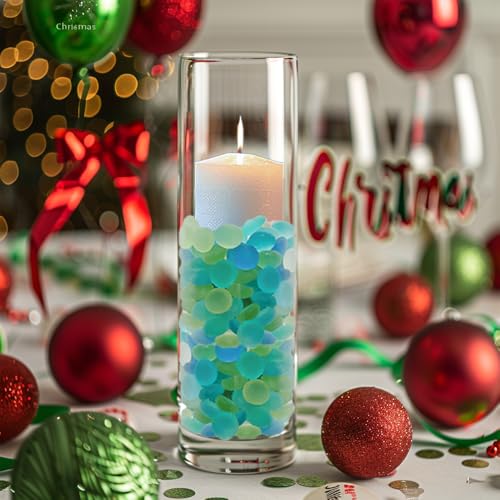 Happyfiller FROSTED MIXED-2LB 2 Pound Frosted Sea Glass Gems Matted Flat Marbles Pebble Stones For Vase Fillers Beads,Table Scatter,Fountain,Aquarium Fish Tank,Crafts,Christmas Decor,Mix Blue Green Aqua Teal thumb #3