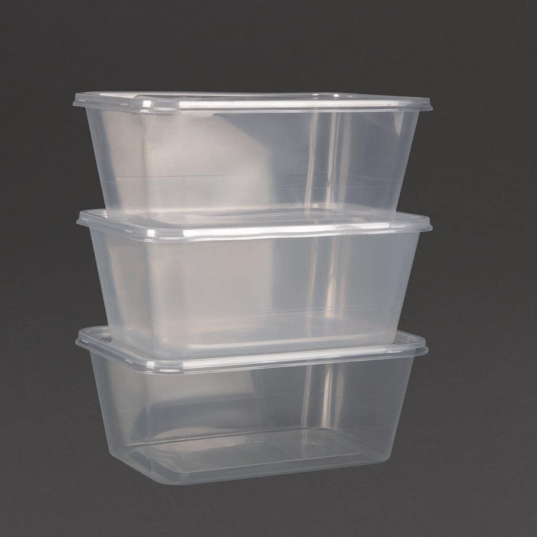 Fiesta Recyclable Clear Plastic Reusable Microwave Safe Containers with Lid, Large 1000ml / 35 ounce, Pack of 250, Freezer Safe, Takeaway Catering Grade CFC-Free Food Safe Containers | DM183