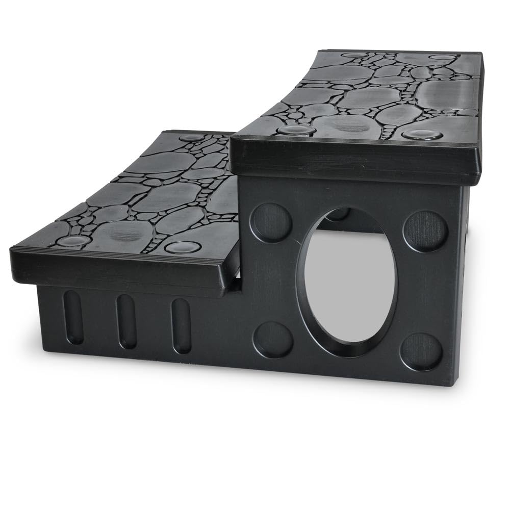 POOL Total Kunststoff Whirlpool Doppelstufe Schwarz - Rutschhemmende 2-Stufen-Treppe für sicheren Einstieg - 69x63x34 cm - 150 kg Belastbarkeit - Werkzeuglose Montage