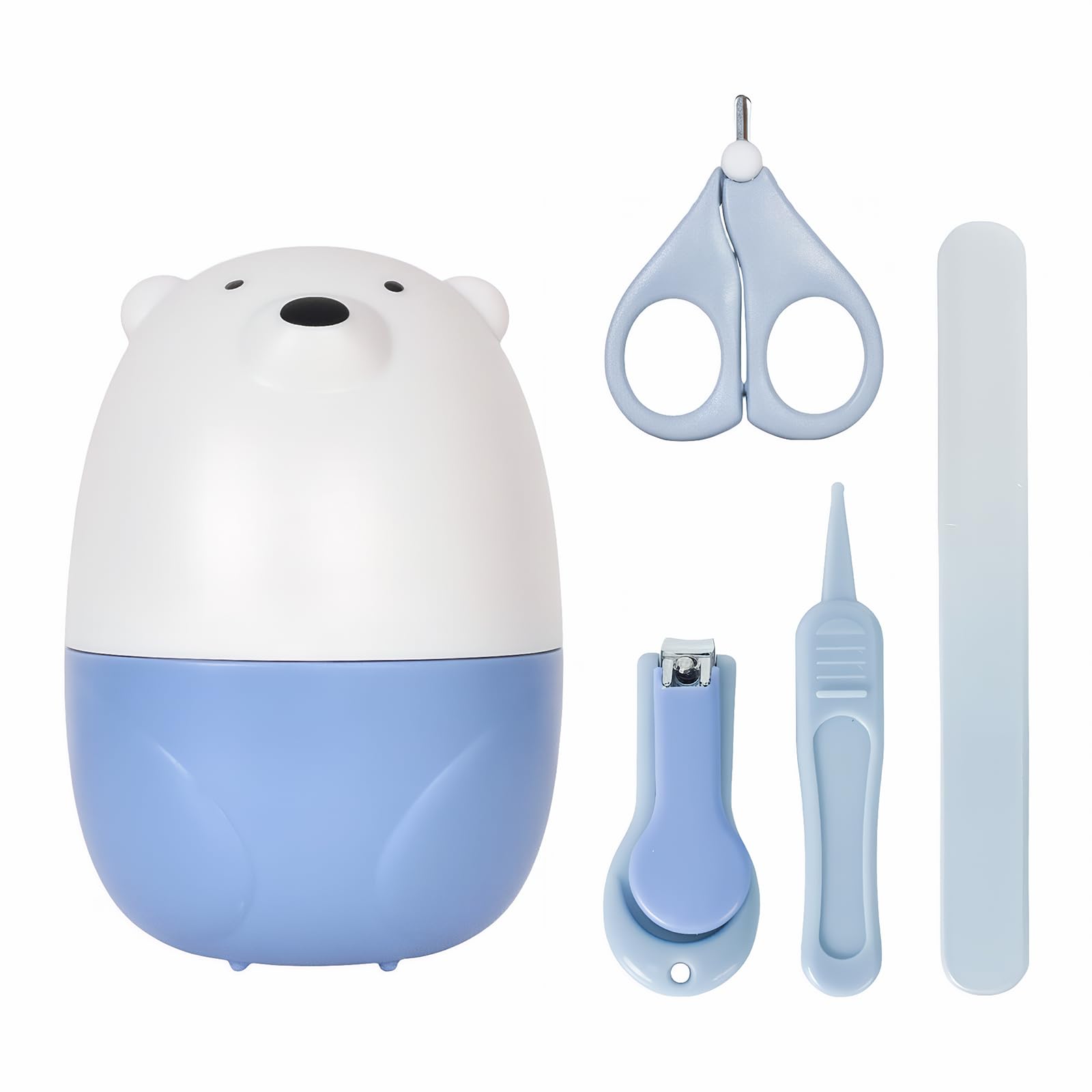 Baby Nagelknipser Set, 4 In 1 Baby Nagelpflegeset Neugeborene,Babypflege Set mit Baby Nagelknipser, Schere, Nagelfeile,Pinzette für Neugeborene, Säuglinge und Kleinkinder (Blau)
