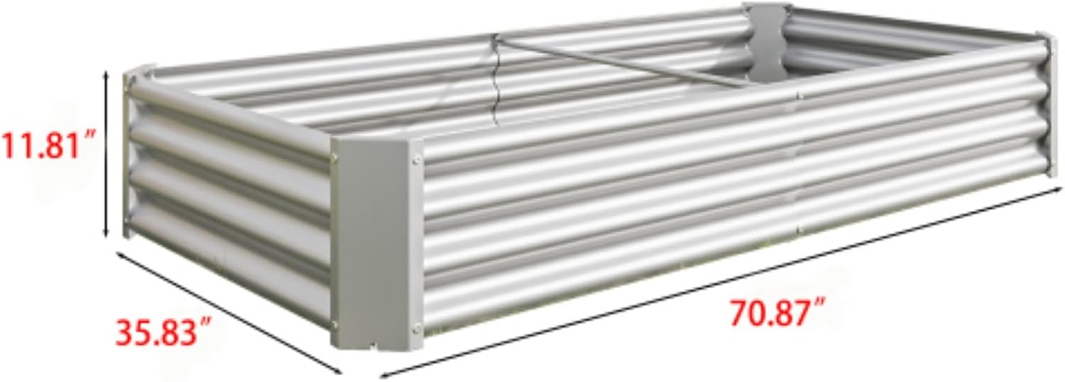 Raised Garden Bed Kit Outdoor Metal Patio Planter Box Planting Bed for Flower Planters, Vegetables Herb, Silver, 6×3×1ft