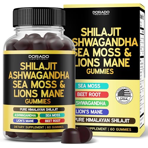Shilajit Gummies with Sea Moss, Ashwagandha & Lions Mane - (Shilajit Supplement for Men & Women,...