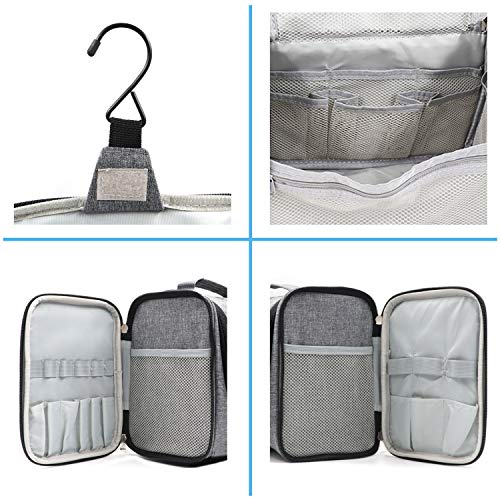 Extra Large Capacity Hanging Toiletry Bag For Men & Women, Portable Waterproof Bathroom Shower Bag, Lightweight Dopp Kit Shaving Bag, Sturdy Metal Hook Organizer Makeup Bag (Denim Gray) #TOP2