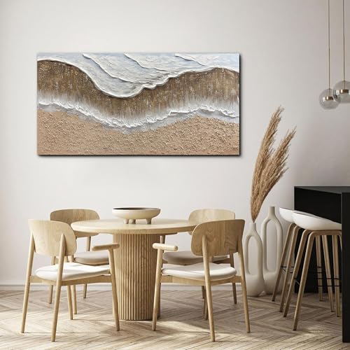 Trogonup Large Coastal Canvas Wall Art for Living Room 20x40 Inch Hand Painted White Ocean Textured Seascape Oil Painting Beach Artwork for Bedroom Office Home Decor Ready to Hang - Image 3